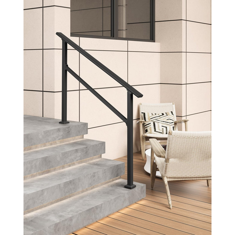 1 piece Adjustable Outdoor Handrail for 2 Steps – Weatherproof Non-Slip Garden Grab Rail with Installation Kit, Safety Support for Elderly on Exterior Stairs,White