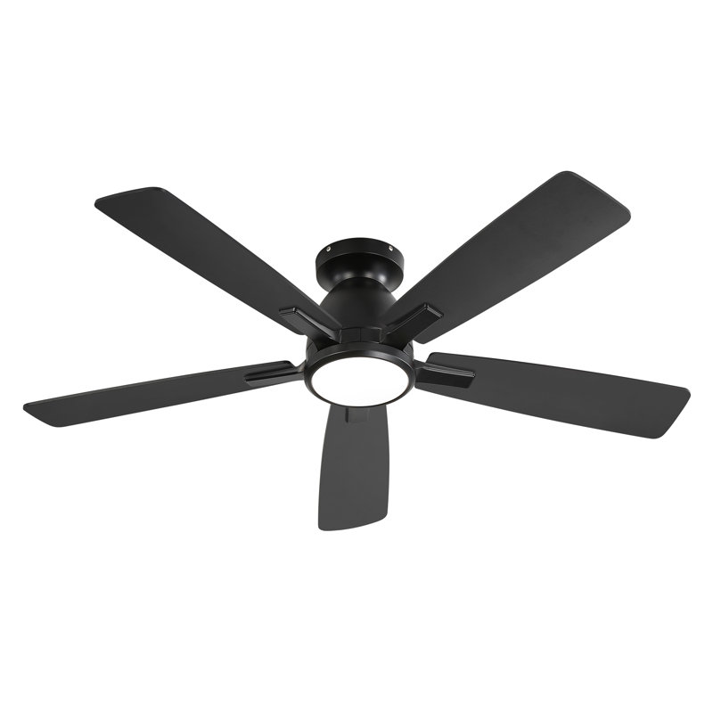 Cissline 52" 5 - Blade Flush Mount Black Ceiling Fan With Led Lights, Controled With Remote Control Or App, Black, 52"