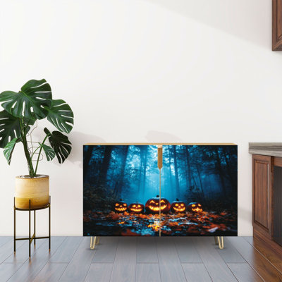 Buffet Buffet avec rangement citrouilles Spooky Forest Night Halloween avec 2 portes pour le salon et la cuisine