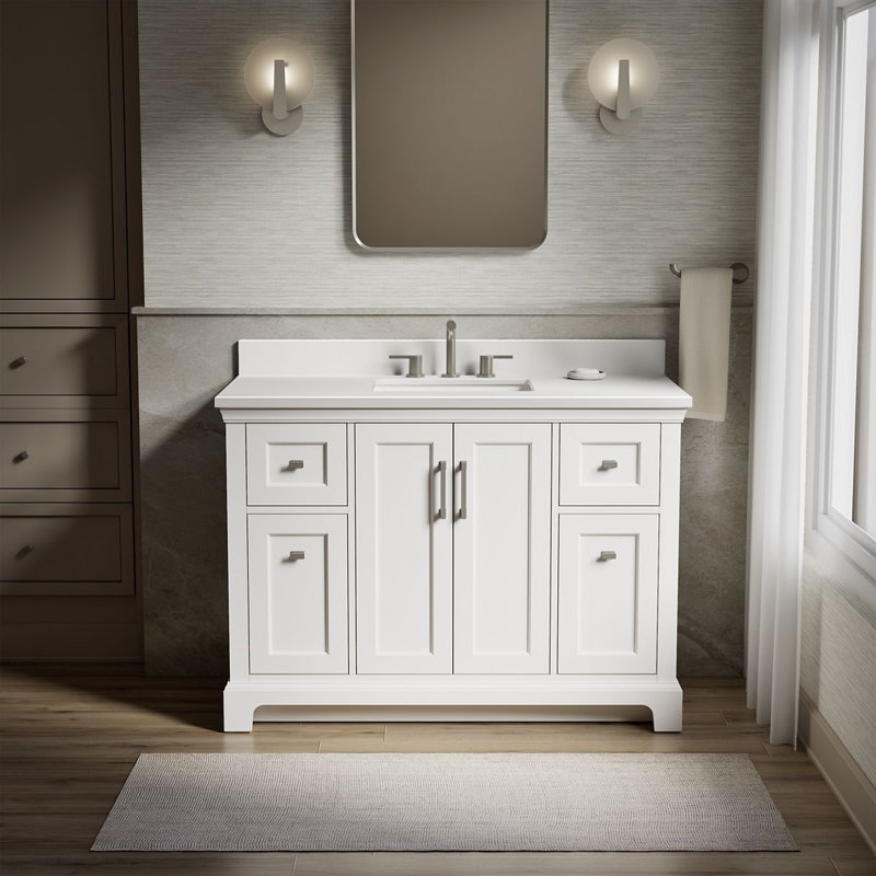 Charlemont Meuble-lavabo de salle de bain avec lavabo et comptoir en quartz, Blanc