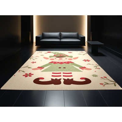 Tapis abstrait moderne et contemporain lavable à la machine de Noël Dreshertown - reliure beige