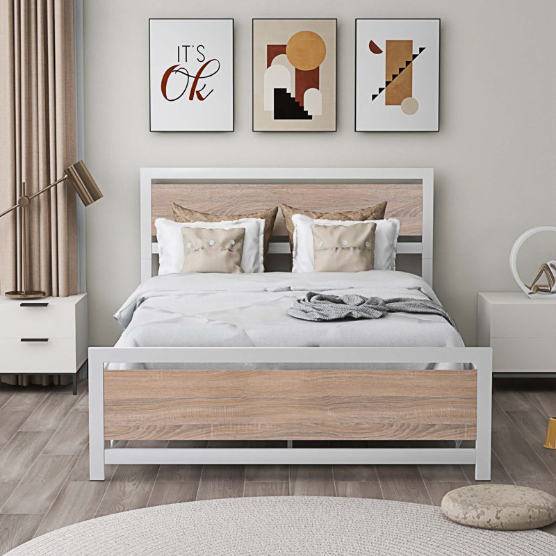 Goncalvo Platform Bed with Headboard and Footboard,bed frame, Full, White