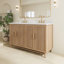 Meuble-lavabo de salle de bain autoportant 60 po entièrement assemblé en bois massif avec plateau blanc d'ingénierie entièrement assemblé