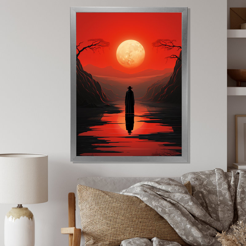 «Tibay Minimalistic Art Red Solitude II», reproduction sur toile, Cadre photo argenté, H 32 po x l 24 po x P 1 po