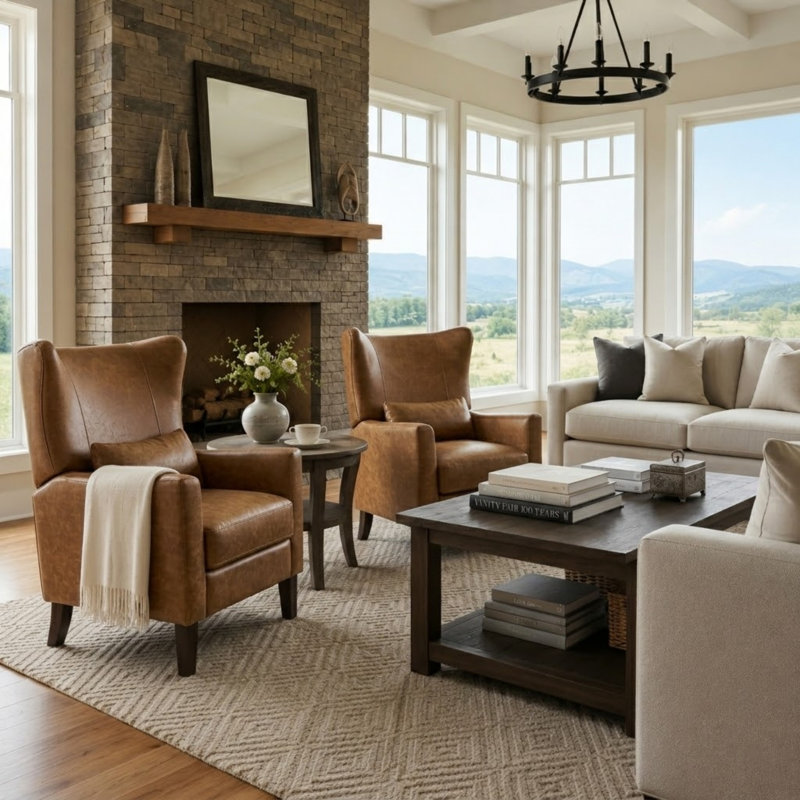 Fauteuil inclinable manuel en faux cuir Alexis, Chameau