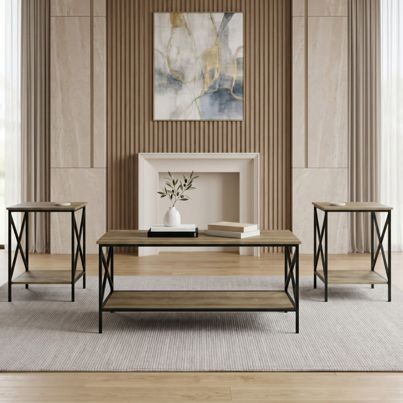 Chanute 3-Piece Coffee Table Set, Light Brown