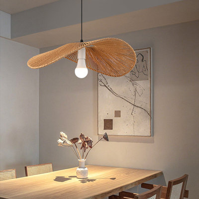 Luminaire suspendu vintage en rotin, style campagne américaine de 40 cm de diamètre, douille E27, sans ampoule incluse, pour îlot de cuisine, salle à manger ou chambre à coucher