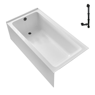 Baignoire en alcôve en acrylique blanc brillant avec drain extérieur 66 po x 32 po Streamline