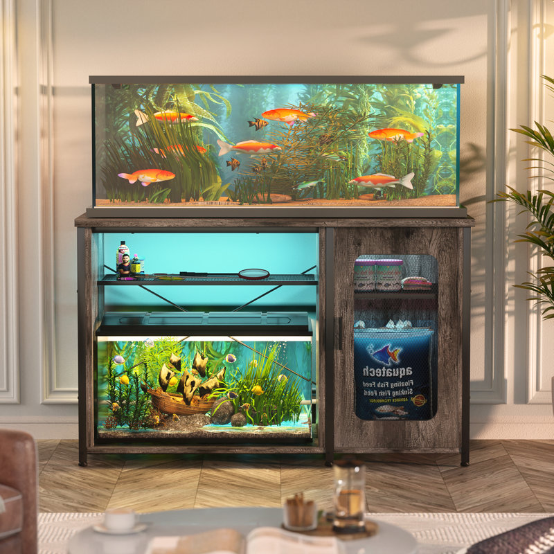 Rectangle Aquarium Stand And Reptile Stand With Power Outlets & LED Light, Grey