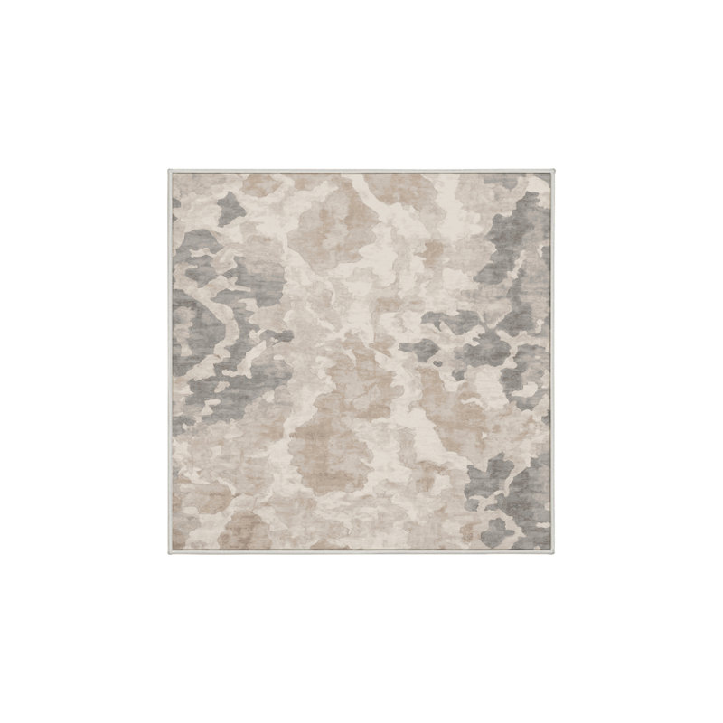 Tapis beige soyeux et moelleux, Carré 6 pi