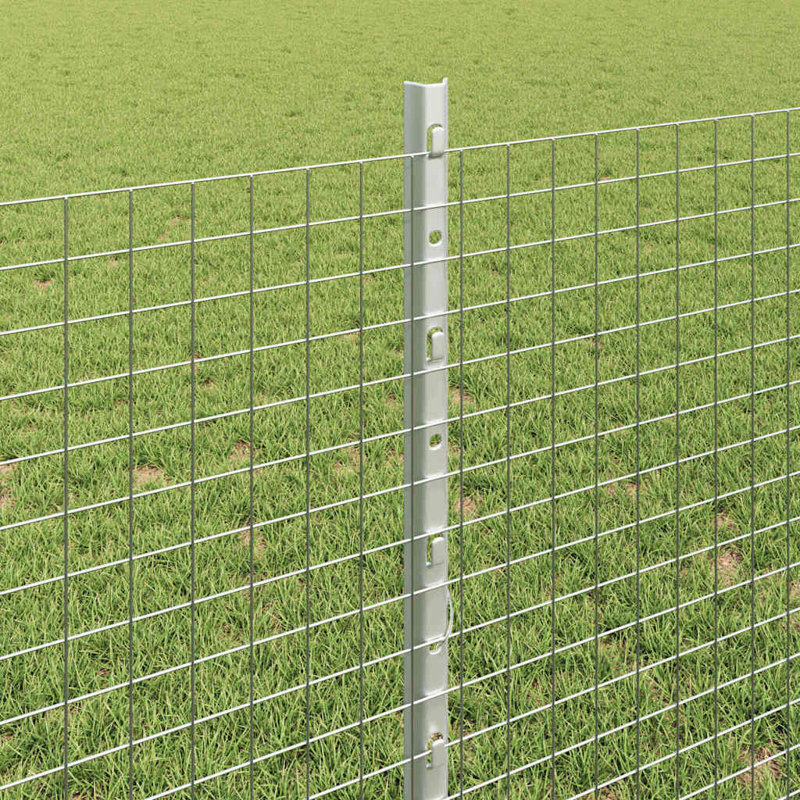Vidaxl Fence With Posts Steel, Silver, 80cm H x 1000cm W x 2.7cm D