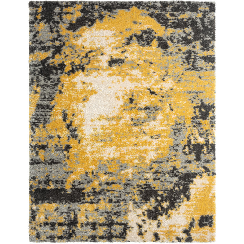 Loryssa Abstract Area Rug in Yellow, Rectangle 2' x 3'