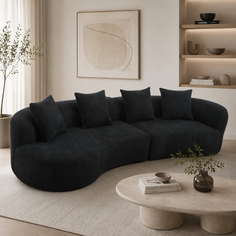 Canapé modulaire courbé de 126 po, Bouclé noir