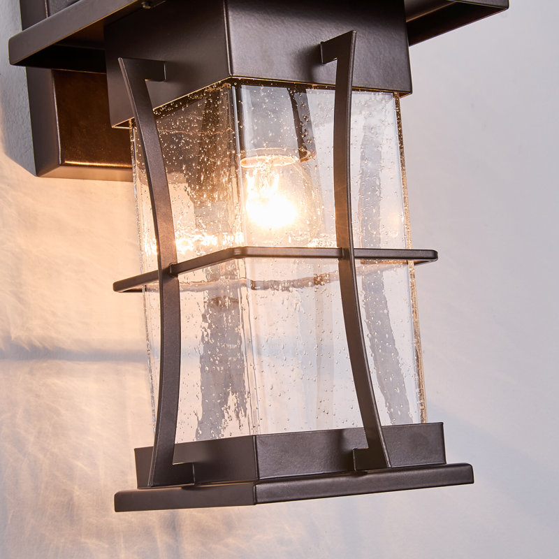 Dusk to Dawn Seeded Glass Outdoor Wall Light Waterproof Lantern, Oil Rubbed Bronze