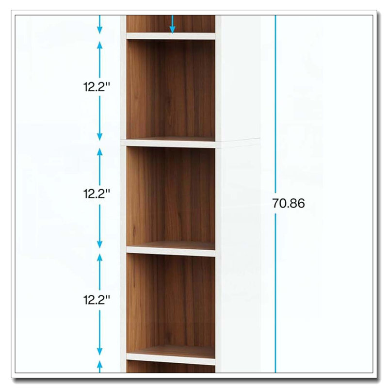 Bibliothèque de coin moderne 70,86 "à 5 niveaux blanc et chêne pour salon, bureau, chambre à coucher