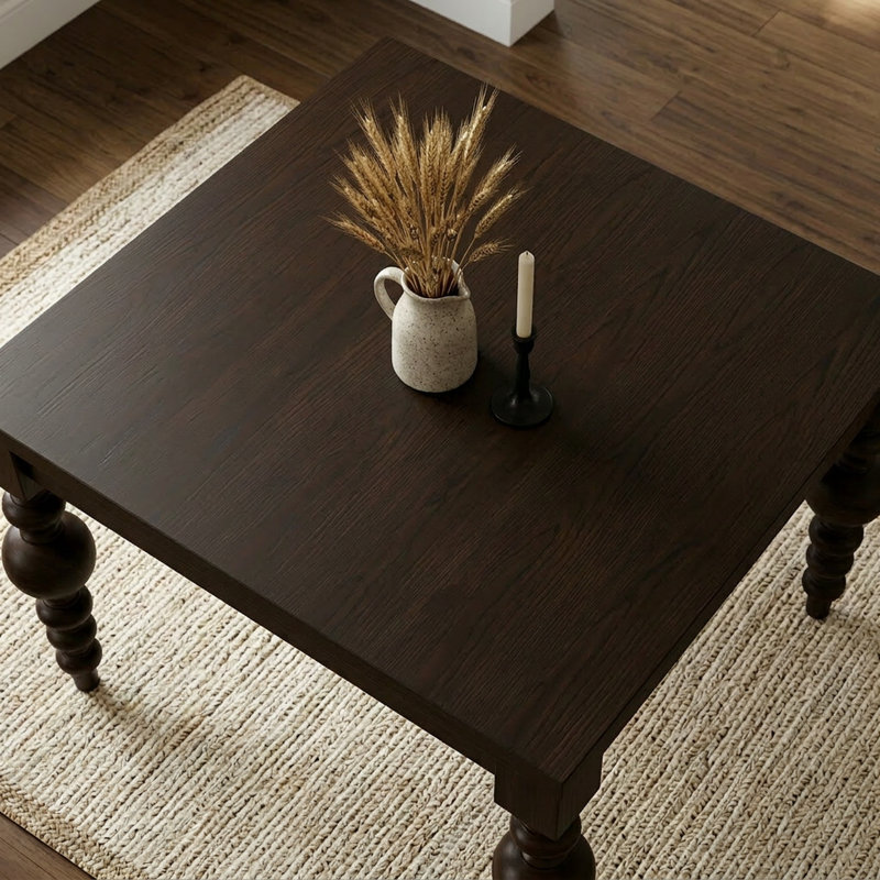 La table de salle à manger Arcadia en chêne à pieds tournés (carrée) - Espresso, Espresso