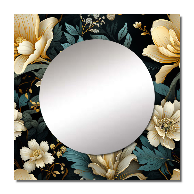 Décoration murale Botanical Green Damask Harmony - Grand miroir carré bohémien et éclectique pour chambre, 29 po x 29 po