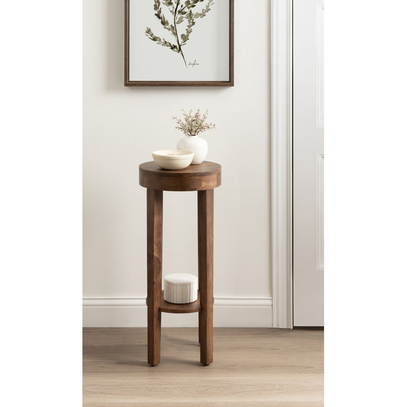 Avaria Modern Round Mango Wood Side Table, Brown