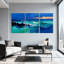 Nautique et plage, océan, vagues, phare, coucher de soleil, ciel, bleu, vert, ensemble de 3 impressions sur toile-115956003