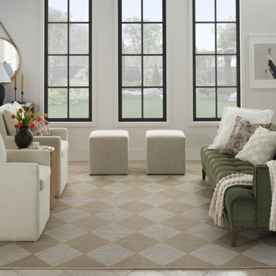 5' X 7' Natural And Ivory Geometric Power Loom Washable Non Skid Area Rug