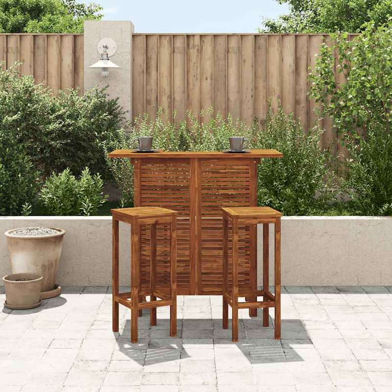Ensemble de 3 tables de bar et chaises en bois d'acacia massif