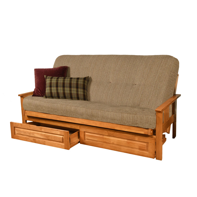 Le cadre de futon double Stratford comprend des tiroirs de rangement et un matelas, Noyer cendré, Taxi fumée de bois