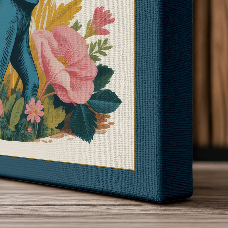 Elephant in Bloom Botanical - Wrapped Canvas, 24x16 - 61.0 x 40.6 cm, Teal Border