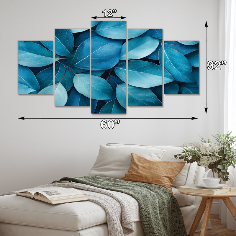 Feuilles bleu sarcelle monochromes Layrs III - bleu sarcelle - art mural traditionnel pour salon diamant