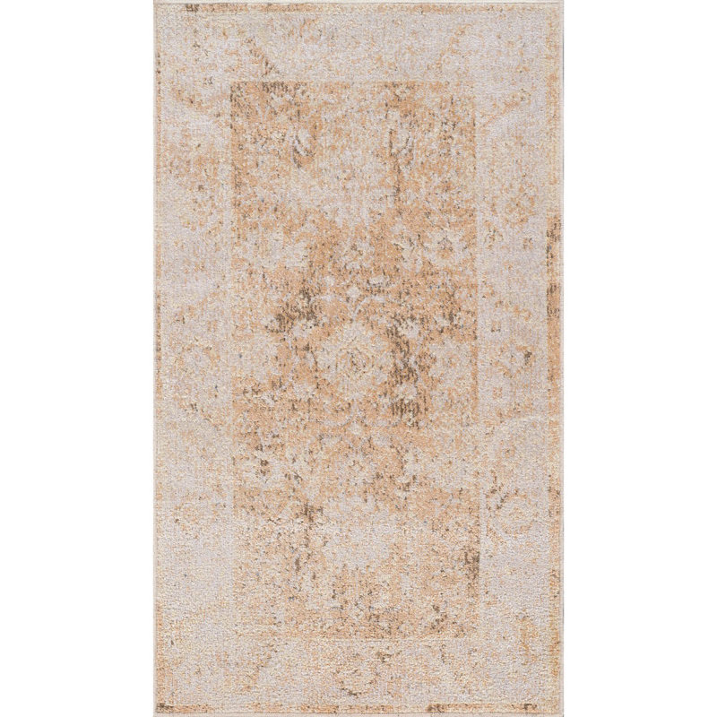 Brown Traditional Washable Rug, Bordered Floral Anti-Slip Rug For Living Room, Dining Room, Bedroom, Kitchen