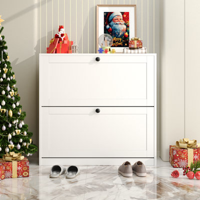 Armoire de rangement pour chaussures Haven Ato avec 2 tiroirs rabattables et tablette réglable, pour le vestibule, le couloir et le salon