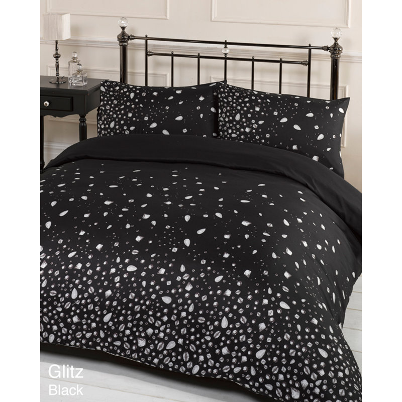 Andenne Abstract Duvet Cover Set with Pillowcases, Kingsize - 2 Standard Pillowcases, Black