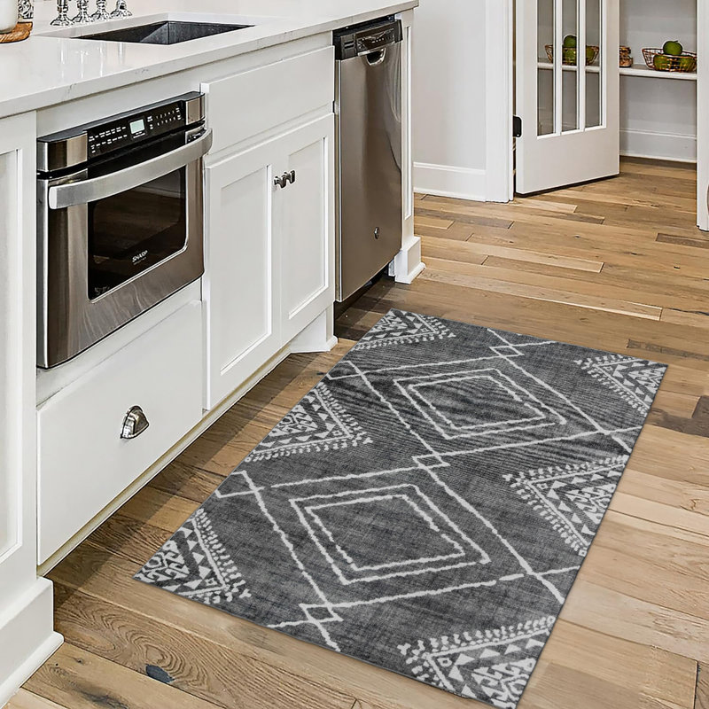 Tapis orange lavable à la machine Kentre Jax, Grey, Rectangulaire 2 pi x 3 pi