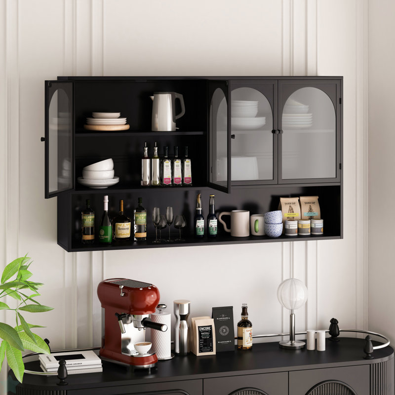 47.25" Four-Door Glass Wall Cabinet Storage, Wall-Mounted,Suitable For Kitchen, Living Room, Bathroom(Cabinet)