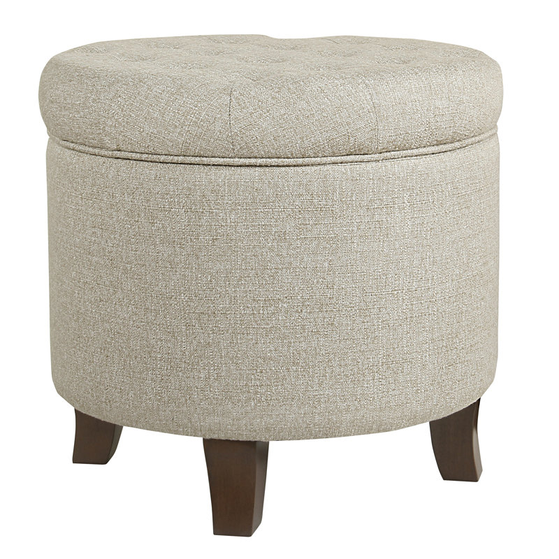 Round Button-Tufted Storage Ottoman, Tan