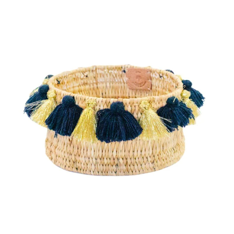 Petit panier avec pompons Séverine, Marine / doré