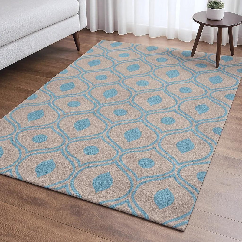 Tapis bleu et beige en laine touffeté à la main Ailey Authentic