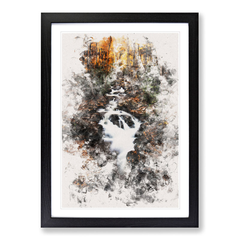 Woodland Stream - Single Picture Frame Print on MDF, 63cm H x 45cm W x 2cm D, Black Framed