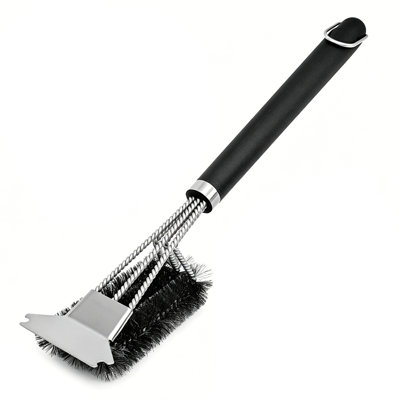 18" Stainless Steel Bbq Grill Brush With Non-Slip Grip, Space-Saving Design For Gas, Charcoal, Porcelain & Cast Iron Gratesbqbb