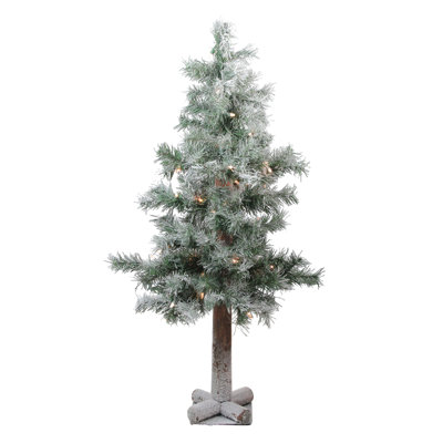 3' x 19" Pre-Lit Lightly Flocked Woodland Alpine Artificial Christmas Tree - Clear Lights