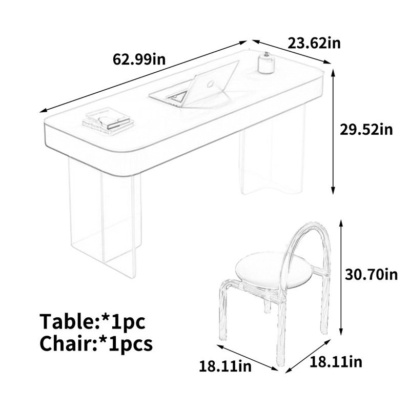 Exquisite and Elegant Desk, 29.52" H x 62.99" W x 23.62"  D