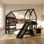 Lit mezzanine double en bois de pin massif avec glissière et bibliothèque Star Moon Cottage