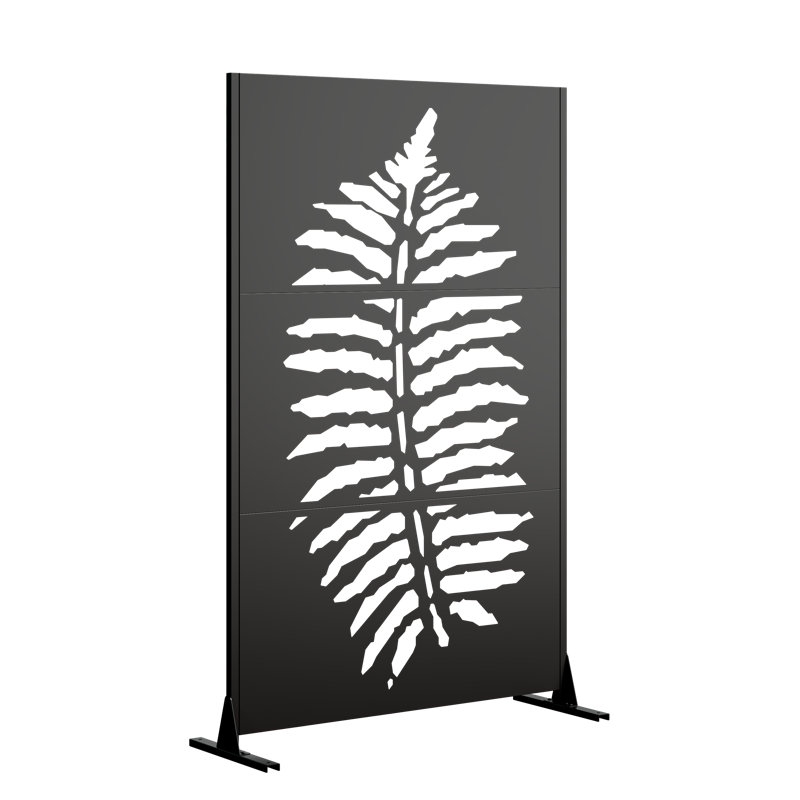 Modern Galvanized Metal Outdoor Privacy Screen, 72" H x 46" W Freestanding Decorative Fence Panel with Stable Base for Patio, Deck, Balcony, Backyard & Garden