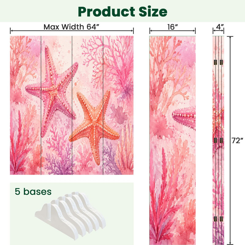 Paravent 4 panneaux paravent Royal Watercolor Starfish, 4, H 71 po x l 64 po x P 1 po