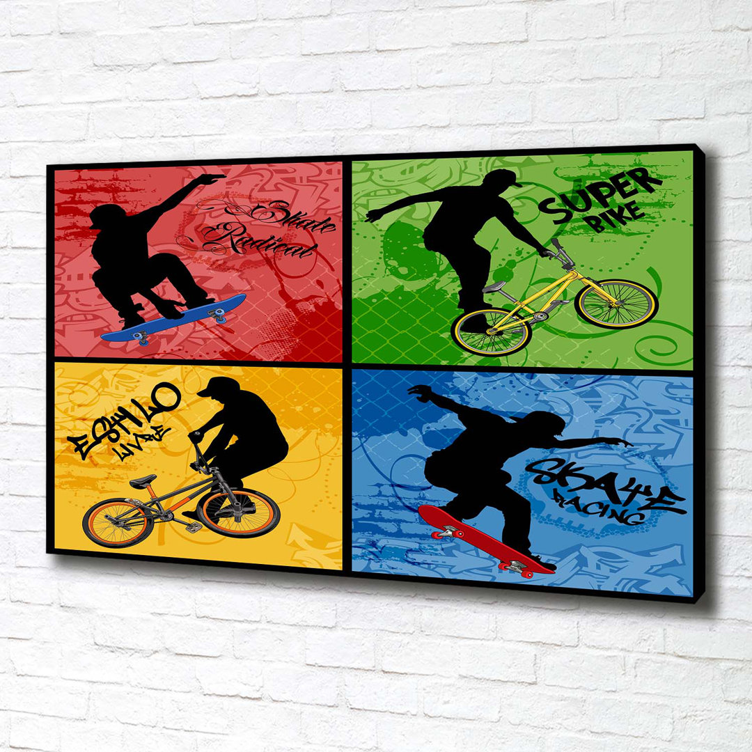 Fahrrad und Skateboard - Kunstdrucke auf Leinwand - Wrapped Canvas