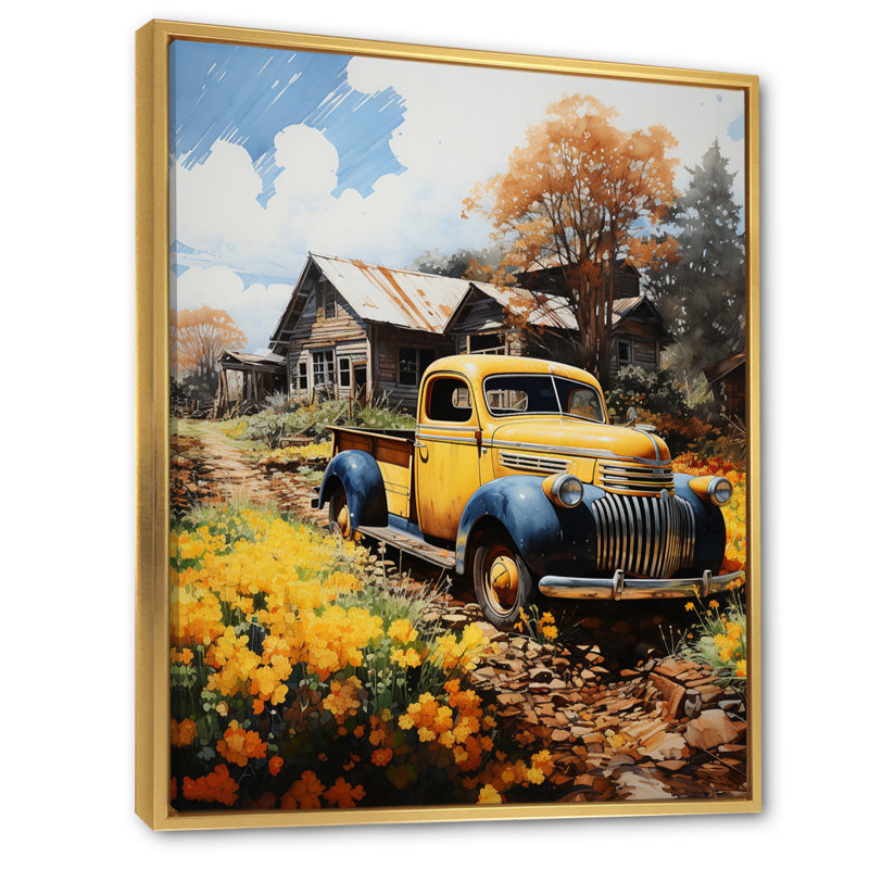 Wynde Pickup Truck Rustic Rides II - Imprimé, H 20 po x l 12 po x P 1 po, Cadre flottant doré