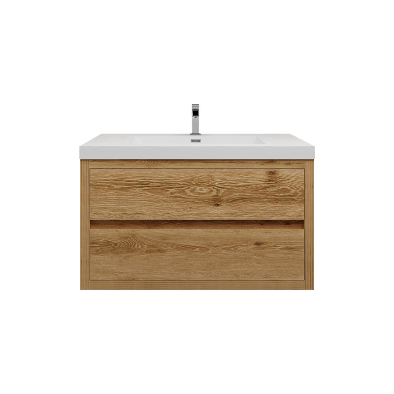 Emert 35.5'' Single Bathroom Vanity with Acrylic Top, White Oak