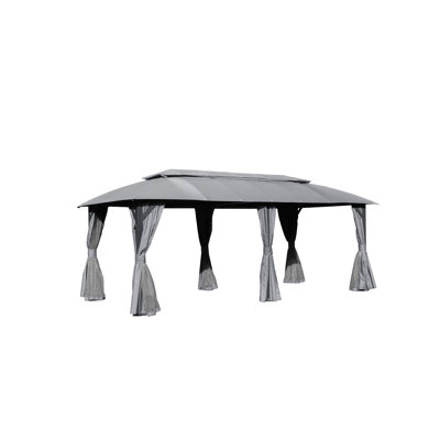 Abri de jardin 10 pi x 20 pi, abri de jardin extérieur avec toits doubles, rideaux d'intimité, moustiquaires, auvent de tente de fête en métal robuste pour patio, cour arrière, terrasse, pelouse