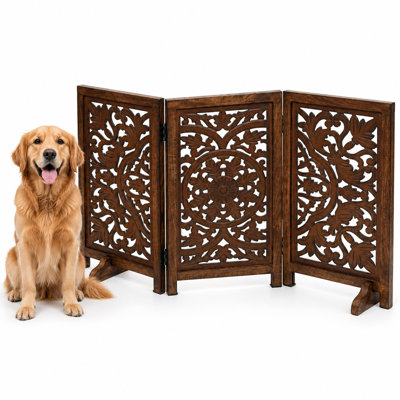 Barrière pliante pour chien en bois à 3 panneaux avec motif circulaire