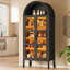 Grand garde-manger arqué de 71 po avec lumières DEL, armoire de rangement de style campagne moderne avec tablettes ouvertes et réglables