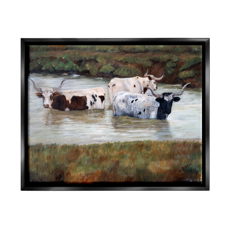 Étang de Longhorn, H 17 po x l 21 po x P 1,7 po, Cadre flottant noir de jais